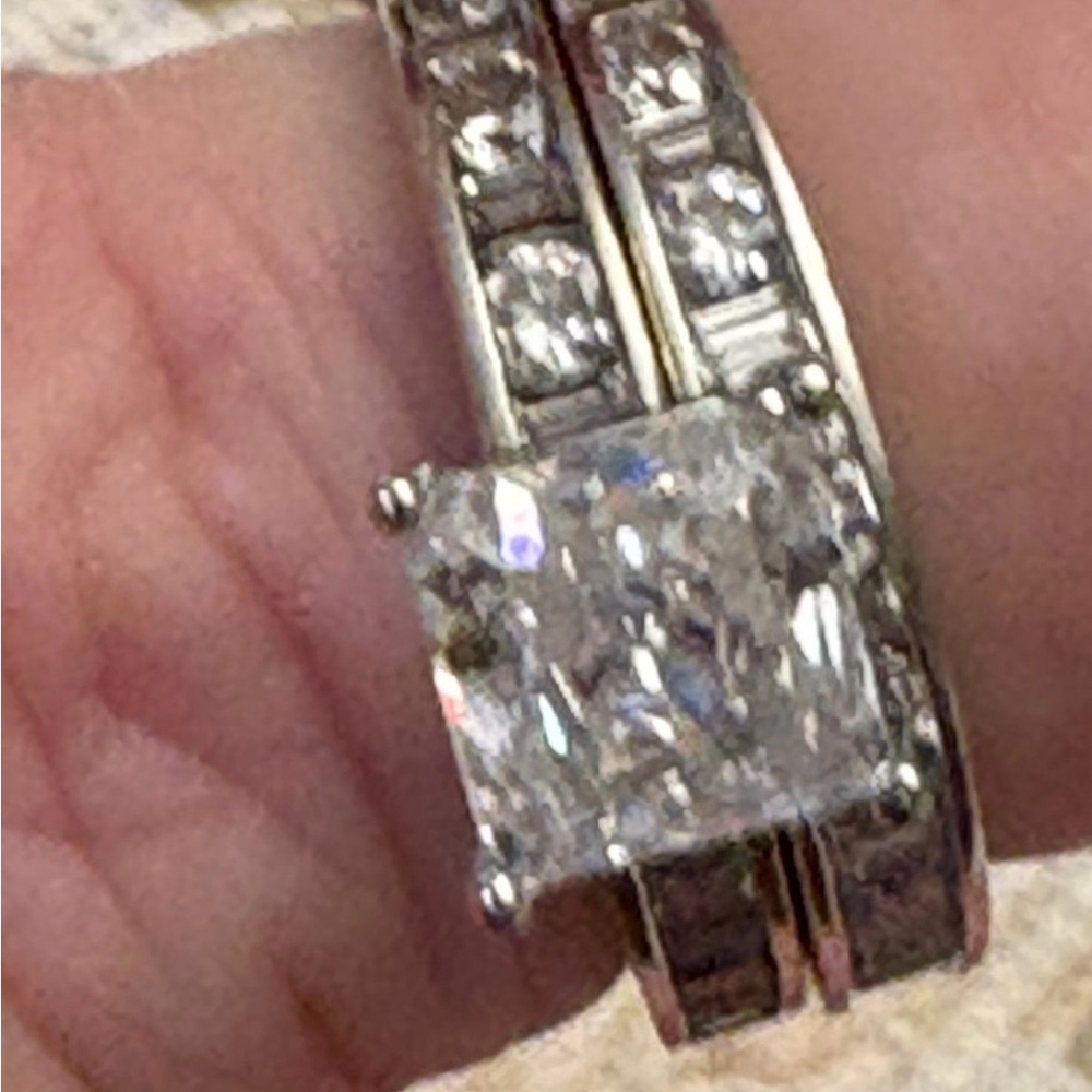 14K White Gold Diamonique Engagement Ring/Wedding Band - Picture 11 of 12
